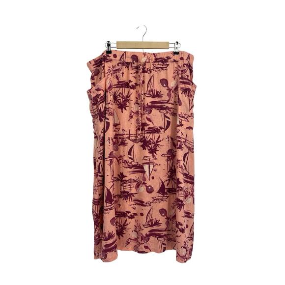 Naturals D & Co Linen Blend Pink Tropical Pro T Skirt Set XL/1X Resort Cruise - Picture 3 of 7